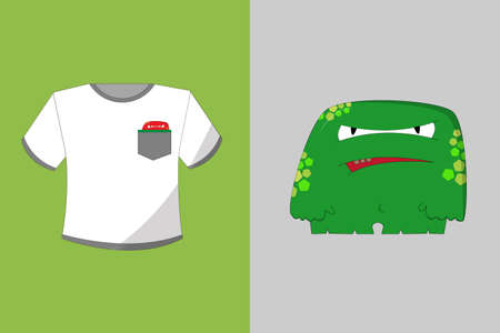 Bright white T-shirt with green monster print on a plain backgroundのイラスト素材