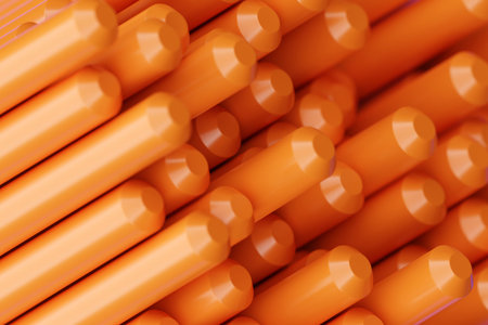 3D illustration orange pipes of an unusual shape on a monocrome background