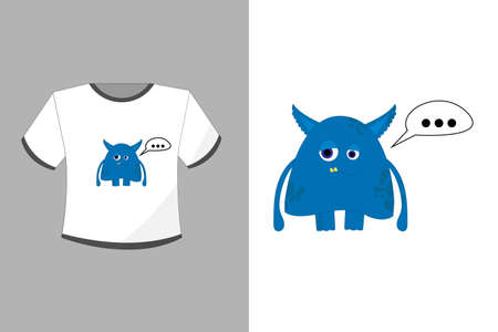 Bright white T-shirt with a blue monster print on a plain backgroundのイラスト素材