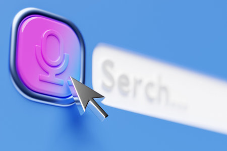 3D illustration, search bar elements design. Search bar with magnifying glass and microphone icon...