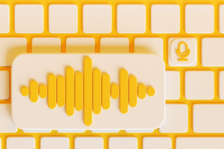 3d illustration of search frame, box, internet panel with microphone icon for audio search on...