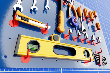 construction tools. Hand tool for home repair and construction. wrench, cutter, electrical tape,...