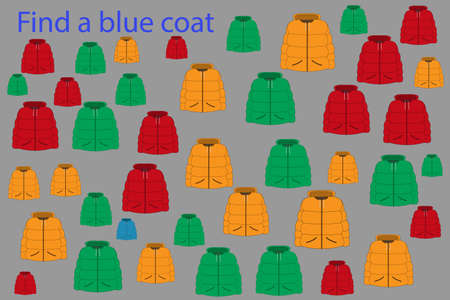 Find the blue coat among the others. Preschool worksheet, worksheet for kids, printable worksheetのイラスト素材