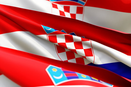 The national flag of Croatia from textiles close-up in three versions, soft focusの写真素材