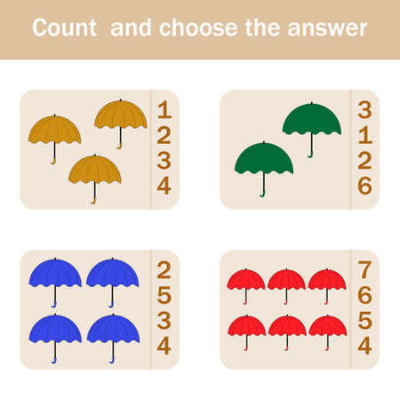 Counting Game for Preschool Children. Count how many umbrellasのイラスト素材