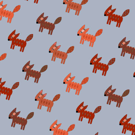 Pattern with painted colorful foxes. Can be used for wallpaper, textiles, packaging, cards, covers. Small cute animal on a blue background.のイラスト素材