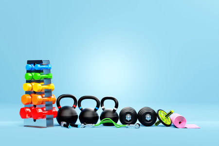 3d illustration of sports equipment for the gym or for home workouts. Fitness and healthy lifestyle....