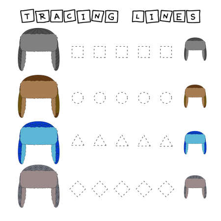 Tracing lines game with hat. Worksheet for preschool kids, kids activity sheet, printable worksheetのイラスト素材