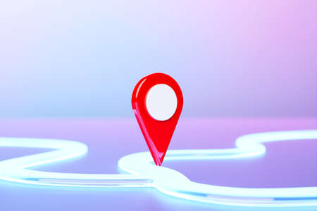 3d illustration of a directional trajectory icon with navigation neon markersの写真素材