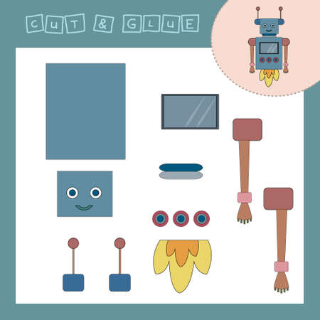 Children's paper puzzle with a robot. Baby education cut and paste applique for preschool age.のイラスト素材