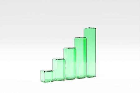 Close-up 3D illustration of green indicators value on a white background.