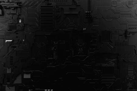 3d illustration of a realistic model of a robot or black cyber armor. Close-up equipment for mining crypto-bitcoin; ether. video cards; motherboardsの写真素材