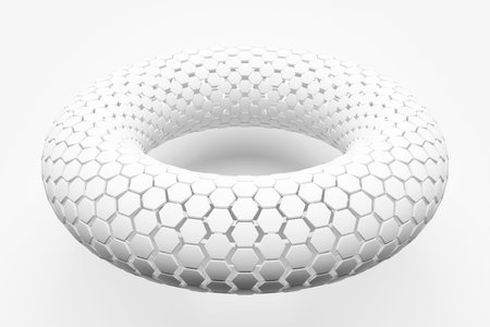 3D illustration of a white glowing, luminous torus shape on white isolated background