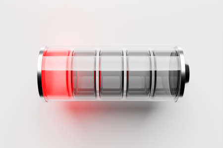 Close-up 3D illustration of red indicators value on a battery on white background.の写真素材