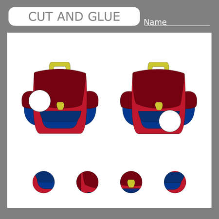 worksheet vector design, the task is to cut and glue a piece on backpack. Logic game for kids.のイラスト素材