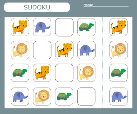 Sudoku game for children with wild animals. Kids activity sheet.のイラスト素材