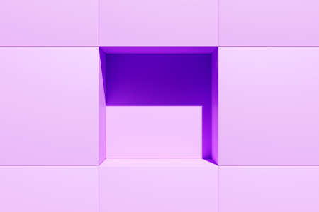 3D illustration empty purple cell. Simple geometric shapes, mosaic background. Honeycomb concept, beehiveの写真素材