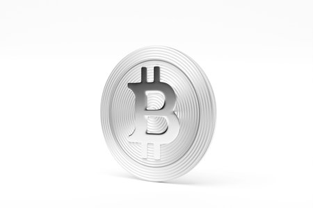 3d illustration silver bitcoin coin. Cryptocurrency bitcoin symbol on white background.