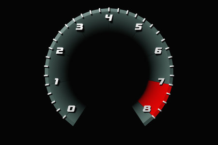3D illustration car black tachometer on sport car, closeup. Sign and symbol on car dashboard....