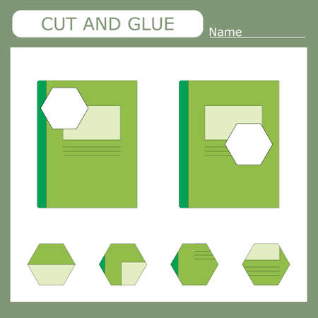 worksheet vector design, the task is to cut and glue a piece on notebook. Logic game for kids.のイラスト素材