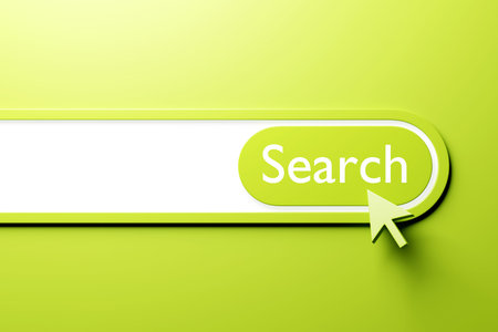 3D illustration of a green search frame, a box, an internet panel with a magnifying glass icon. The...