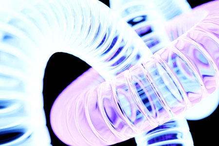 3d illustration of neon blue chains. chain set. geometric pattern. science and technology background