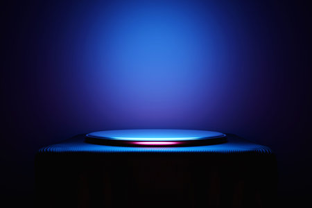 3d illustration of a scene from a square on a pedestal under a blue cloth on a monocrome background.