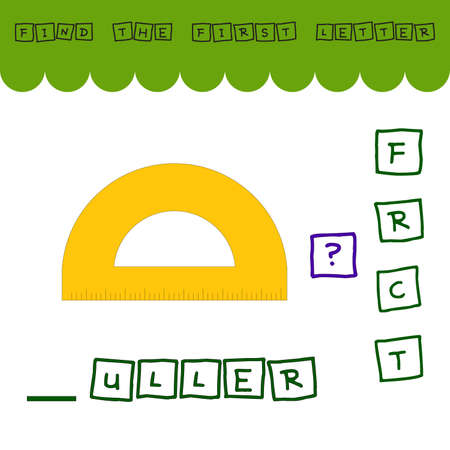 Find the first letter of the word RULLER and connect. Educational game for kids.のイラスト素材