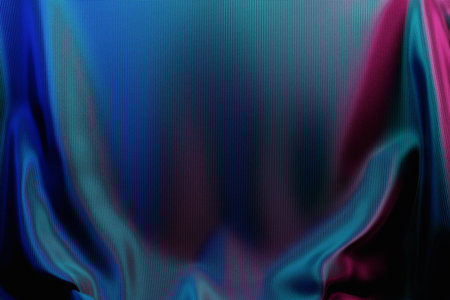 3D illustration blue satin fabric design element, fabric wave, elegant textileの写真素材