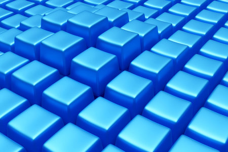 3D illustration volumetric blue cubes on a geometric monophonic background. parallelogram pattern....