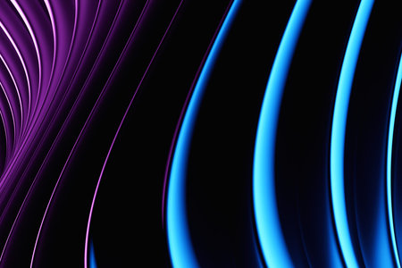 3d illustration of purple glowing color lines. technology geometry background.