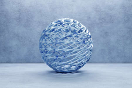 3D illustration of a xblue plastic ball with many holes on a blue background. Cyber ball sphereの写真素材