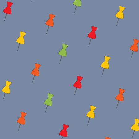 Vector stationery pattern. Colorful school stationery with pushpins backgroundのイラスト素材