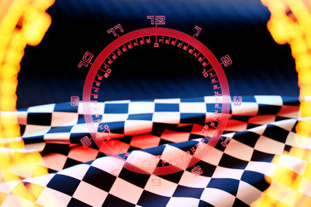 Stopwatch in realistic style on chekered race flag. Classic stopwatch. 3S illustrationの写真素材