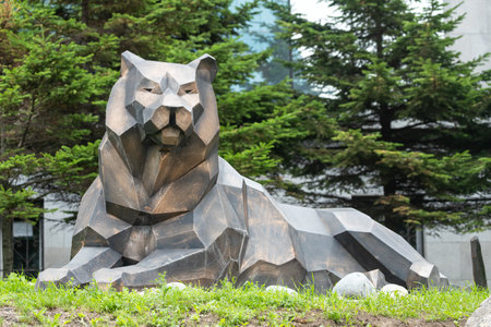 Vladivostok, Russia - July 14, 2022: Close-up sculpture of a lionのeditorial素材