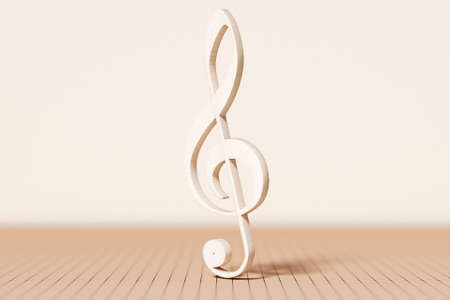 Realistic beige metal treble clear on a monochrome background. 3d golden musical symbol - decoration elements for design.の写真素材