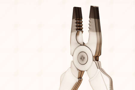 3D illustration beige pliers hand tool isolated on monochrome background. 3D render and illustration of repair and installation toolの写真素材