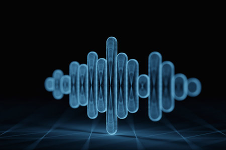 3d illustration of design colorful abstract digital sound wave on a black background. Voice...
