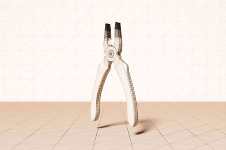 3D illustration beige pliers hand tool isolated on monochrome background. 3D render and illustration of repair and installation toolの写真素材