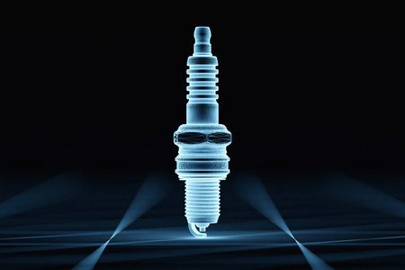 Blue spark plugs on black background. 3d illustration. Car Repair Parts