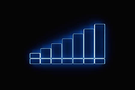 3d illustration of blue bar graph for infographic for work graph, presentation, report, step options, web design.の写真素材