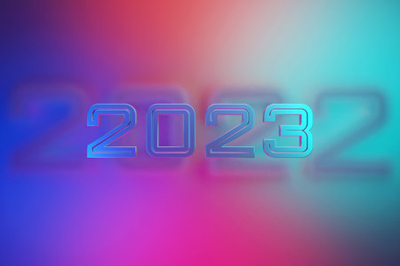 3D illustration inscription 2023 on a blue and pink background. changeability of years. Illustration of the symbol of the new year.の写真素材