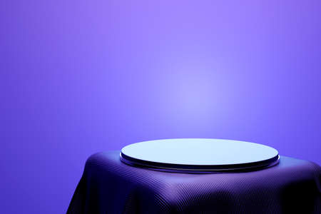 3d illustration of a purple podium on monocrome background. Empty pedestal for award ceremonyの写真素材