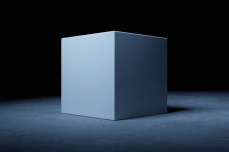 3d illustration gray cube flying on black backgroundの写真素材