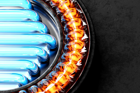 3d illustration of blue and yellow round, polygones.Set of shapes on black background, pattern. Geometry backgroundの写真素材