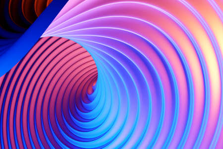 3D illustration pink and yellow stripes in the form of wave waves, futuristic background.の写真素材