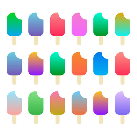 Set of popsicle ice cream with a bitten off piece with different gradient fills on a white backgroundのイラスト素材