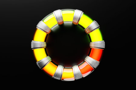 3d illustration of a bright instrument panel depicting values from normal to critical values in...