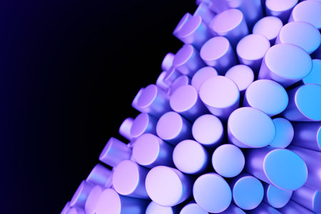3d illustration of a stereo purple shapes. abstract glowing lines pattern