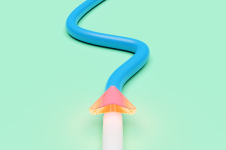 3d illustration of a directional trajectory icon with navigation neon markersの写真素材